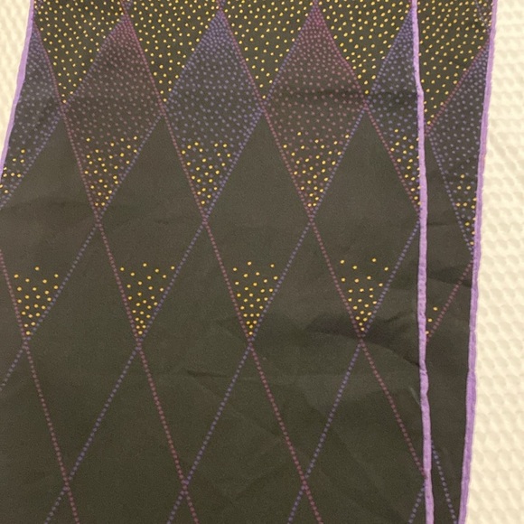 Michel Paris Silk Argyle Scarf - Black and Purple 52” Long Hand-Rolled Edges - Picture 3 of 6